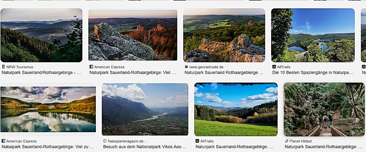 Природный парк Зауэрланд-Ротхааргебирге, земля Северный Рейн - Вестфалия. Скрин из поисковой системы по резкуьтатам поиска Naturpark Sauerland-Rothaargebirge.