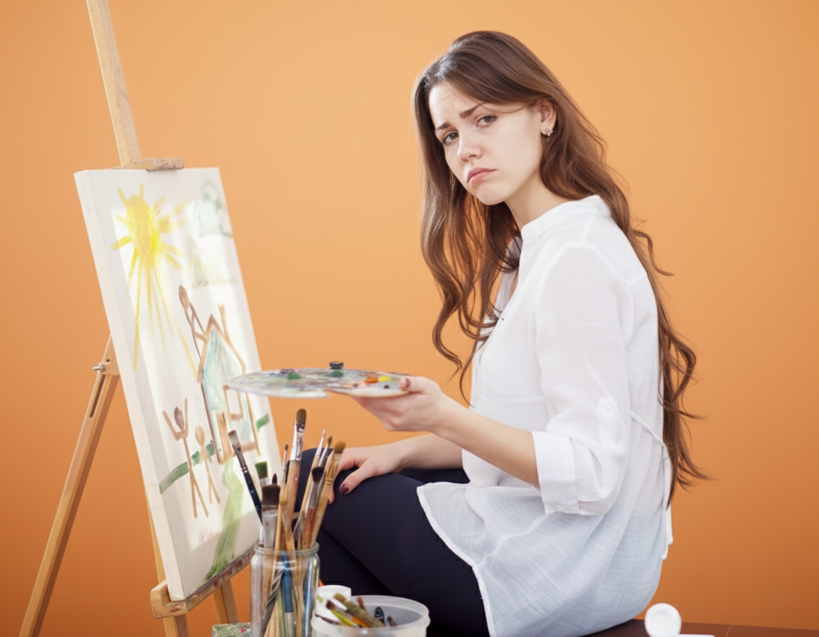 Начинающий художник недоволен своей работой