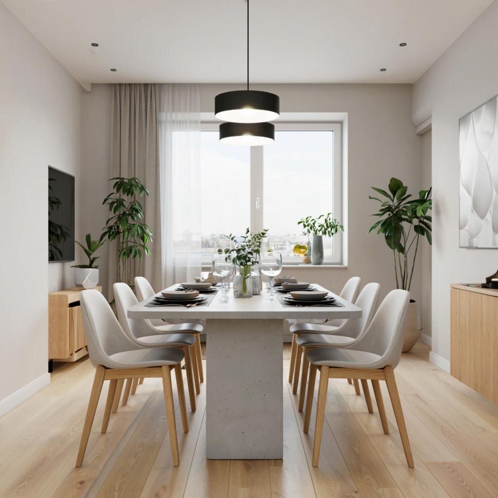 Стол из микроцемента в квартире в скандинавском стиле