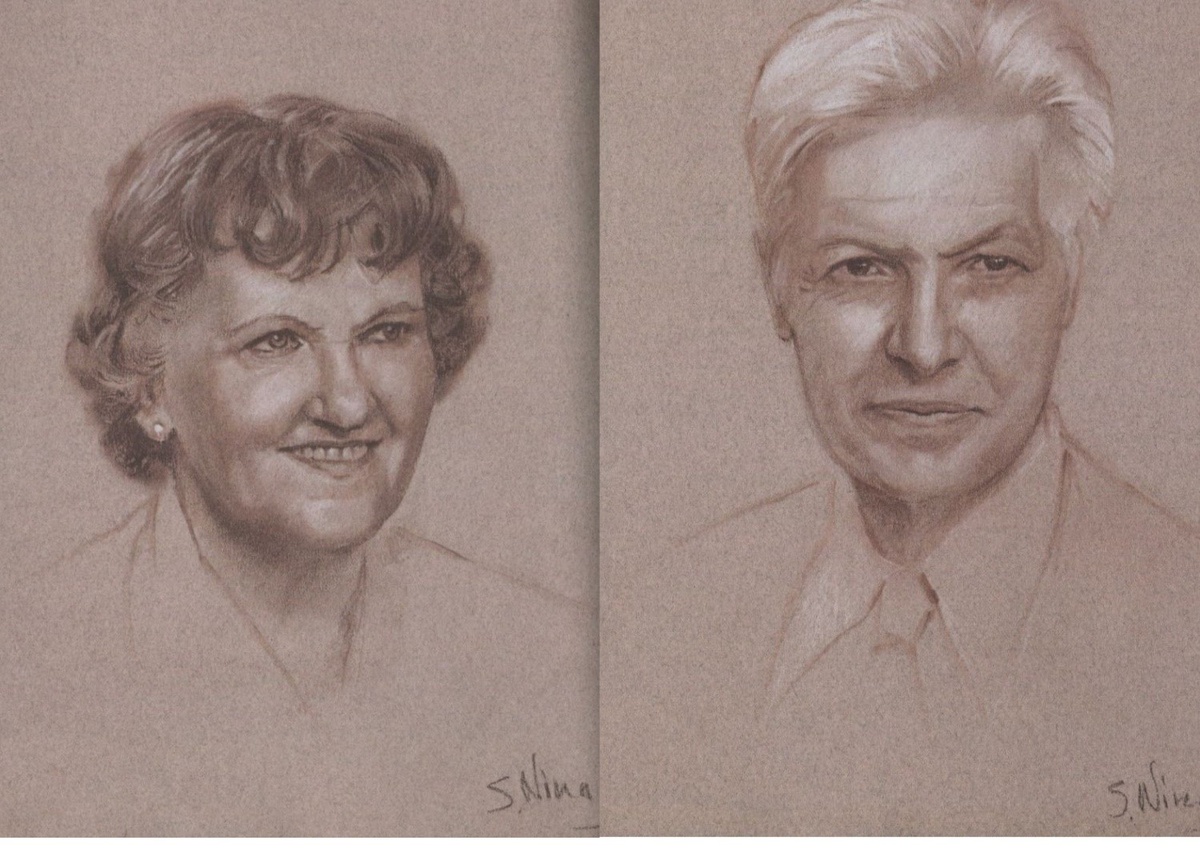 Леонтина (Лона) и Моррис Коэны. Рисунки Никаса Сафронова из книги "Легально о нелегальном"  издательство "Молодая гвардия"