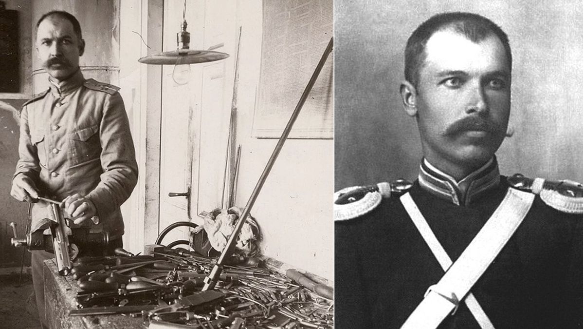 На фотографии: молодой Фёдор Васильевич Токарев - великий оружейник. На правой фотографии он в чине хорунжий (соответствует нынешнему лейтенанту). Рос в чинах: подхорунжий, хорунжий, сотник, подъесаул, есаул. Был удостоен пяти орденов: от Святой Анны IV степени с надписью: «За храбрость» до Святого Владимира IV степени с мечами и бантом.