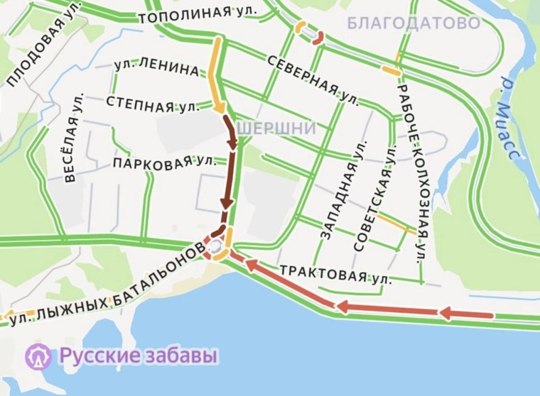    Один из самых протяженных заторов образовался на плотине Сервис «Яндекс карты»