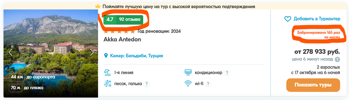 Данные отеля.