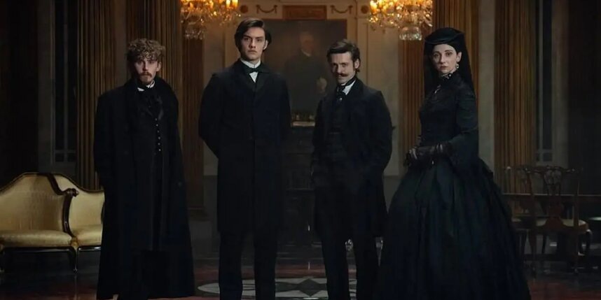    Дети Бенджамина Ли Гиннесса – Бен (Фионн О’Ши), Эдвард (Луис Патридж), Артур (Энтони Бойл) и Энн (Эмили Фэрн) – изображают сплочённую семью на похоронах отца.NETFLIX