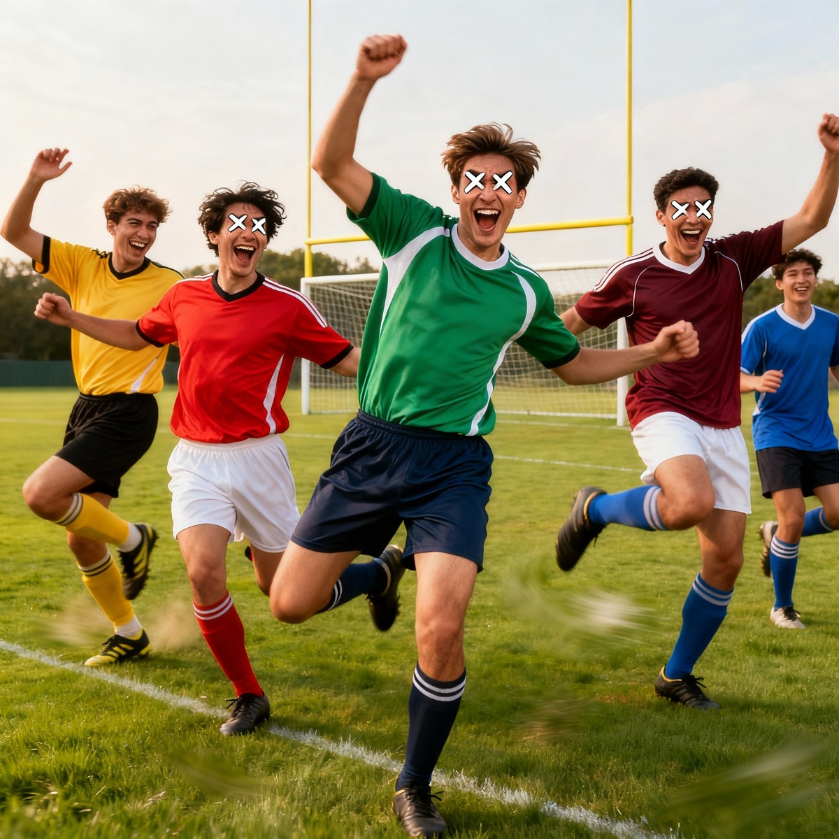 Групповое празднование футболистов