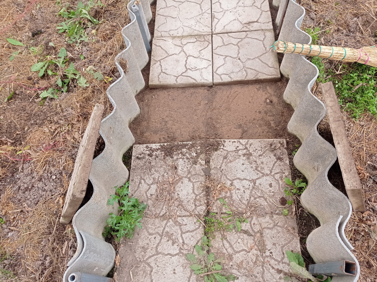 Вот так выглядела дорожка - пришлосьчтобы убрать траву  все плитки поднимать 