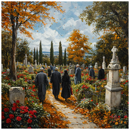 Сгенерировано ИИ- погост в родительский день.