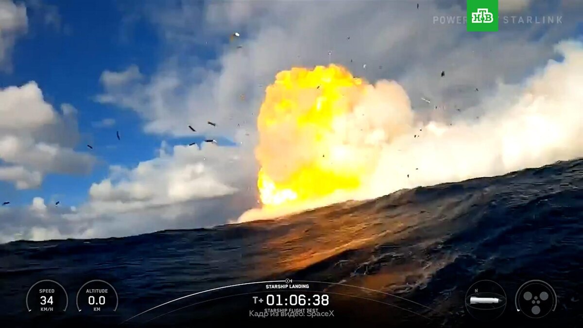    Ракета Starship приводнилась и взорвалась после тестового полета