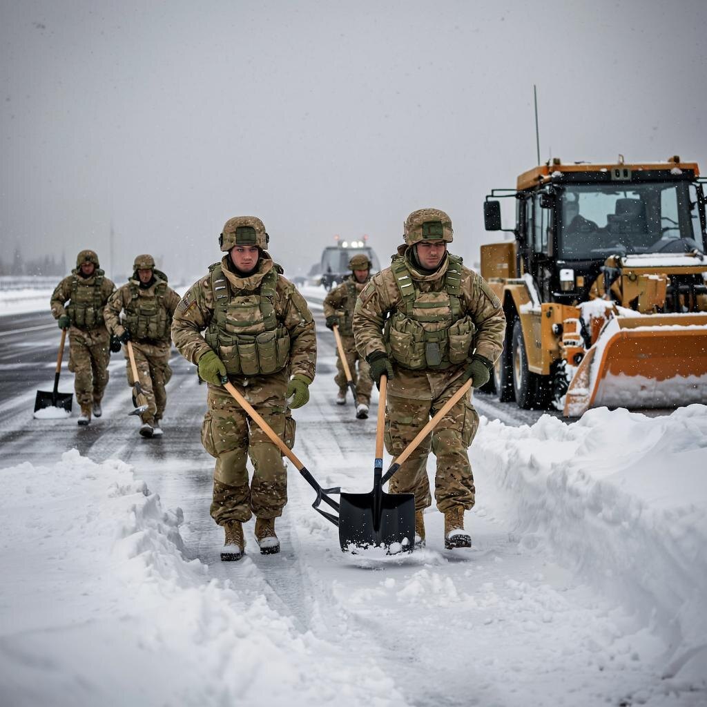 Уборка снега. ИИ картинка. 