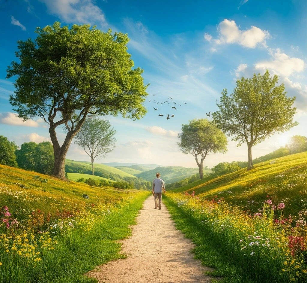 Лето, тропинка, солнце, деревья.