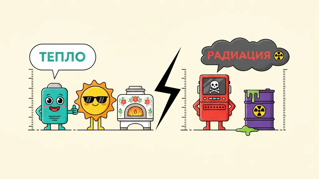 Инфракрасное тепло едет по своей безопасной "велодорожке". Настоящая радиация мчится по отдельной "гоночной трассе". Они никогда не пересекаются.