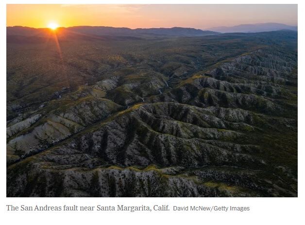   Разлом Сан-Андреас близ Санта-Маргариты, штат Калифорния. Фото: скриншот с сайта The New York Times