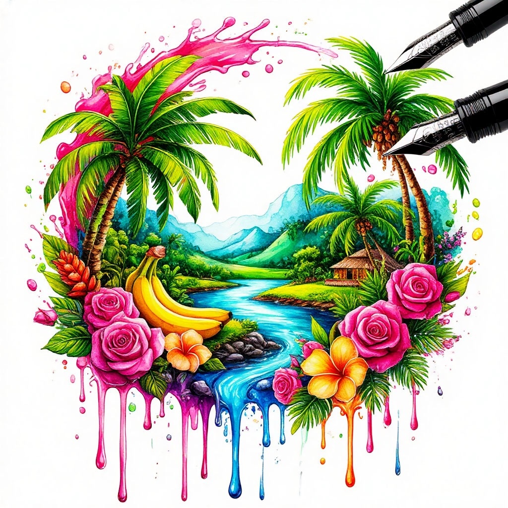 Иллюстрация автора: розово-тропический уголок 