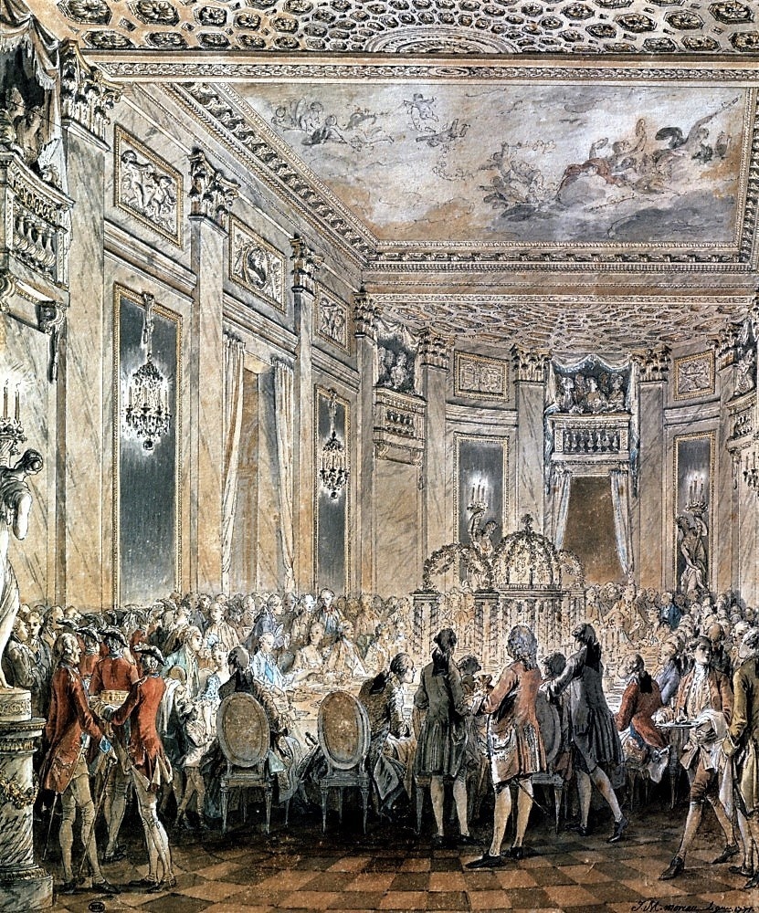 Жан-Мишель Моро. Банкет, устроенный Королю и Королеве городом Парижем 21 января 1782 года по случаю рождения дофина. Музей Лувра, Париж