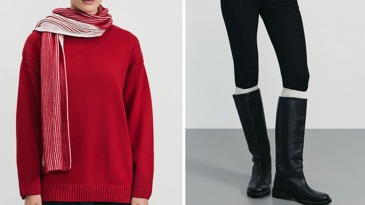 Джемпер с шарфом и леггинсы