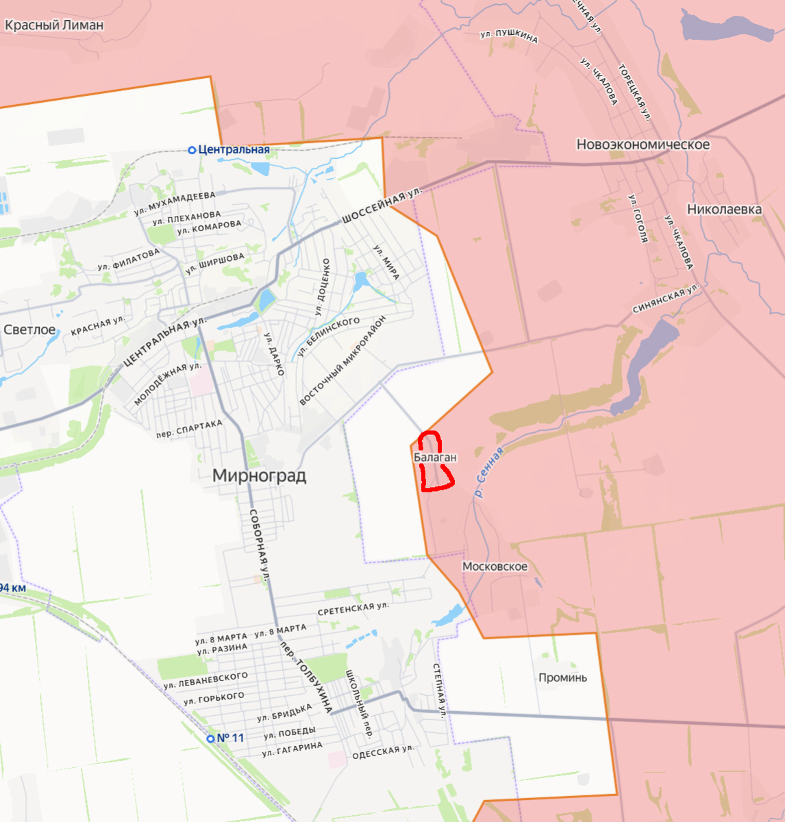 Красным контуром - село Балаган