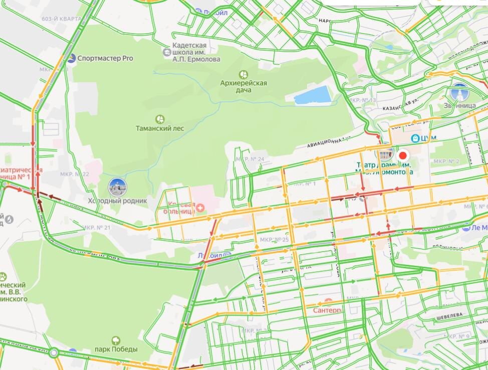 Пробок, судя по карте, тоже не густо, то есть, как обычно в рабочие дни