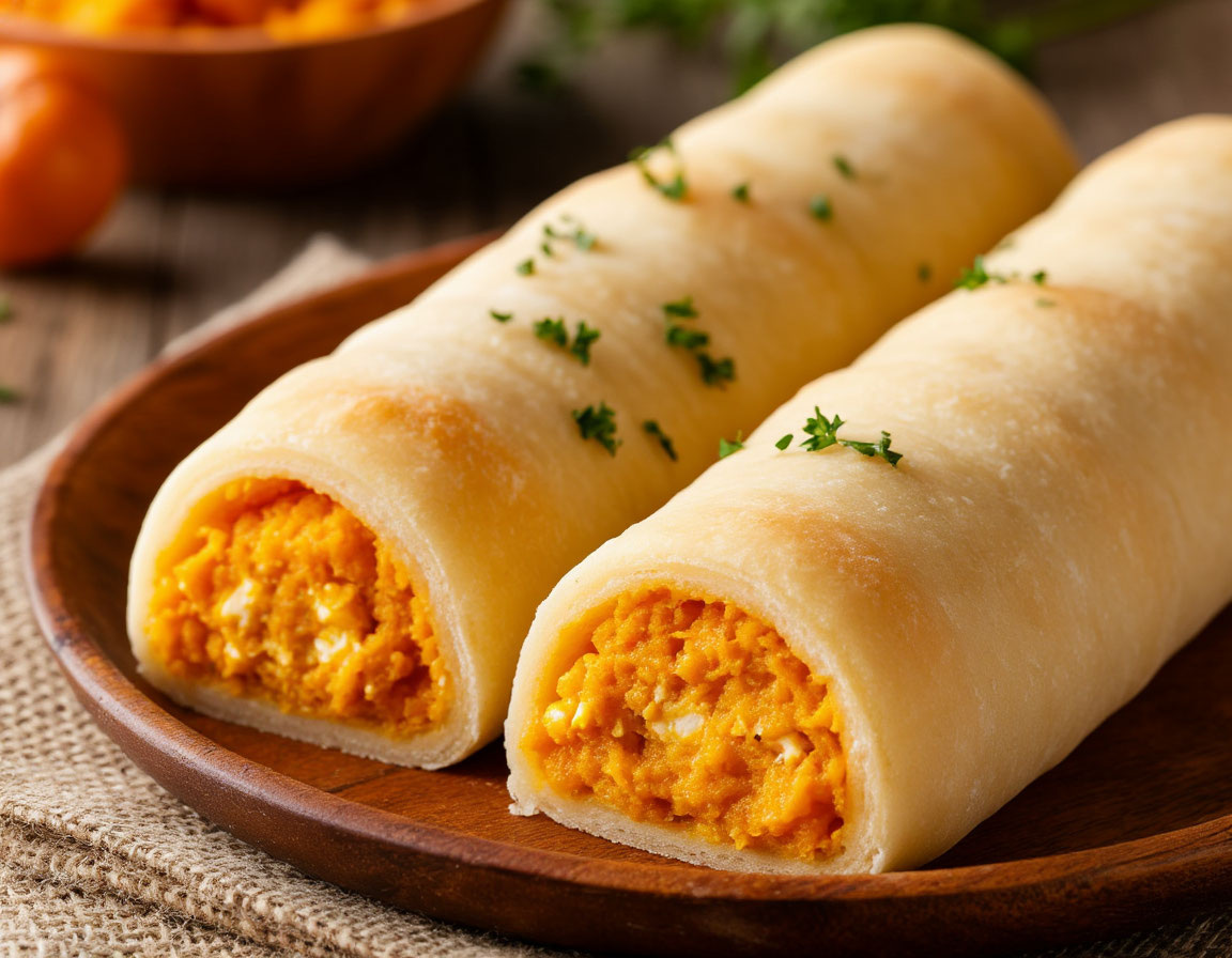    Вертуты с тыквой на вытяжном тесте: яйцо, мука, масло, крахмал и тыква