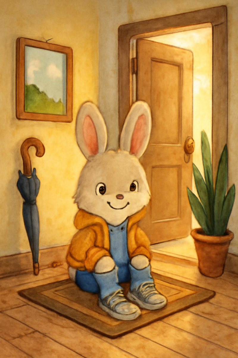 Иллюстрация к сказке "Зайчонок, который хотел все делать сам". Сделана при помощи ИИ.