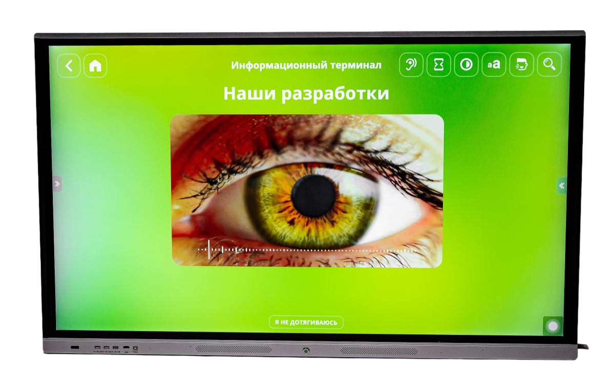 На фото — интерактивная панель СапТачскрин с диагональю 65 дюймов. Для чего же она может быть нужна в школах — и даже необходима по закону? Сейчас расскажем!