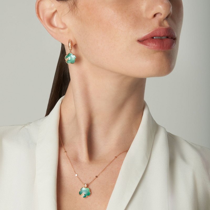 Серьги и кулон Pasquale Bruni Petit Joli из розового золота с зеленым агатом и бриллиантами