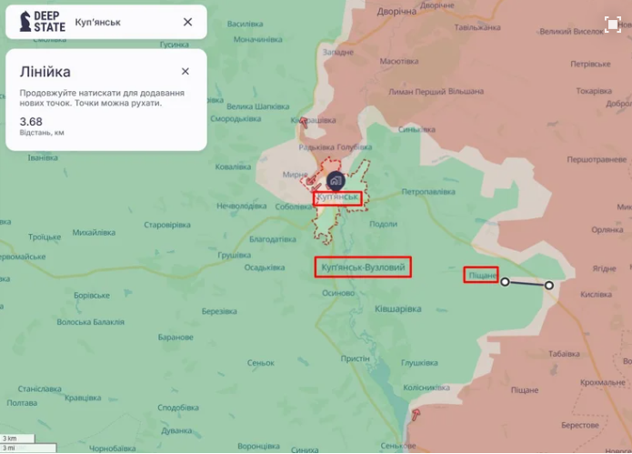 Ситуация под Купянском и Купянском-Узловым 14 октября, карта: DeepState