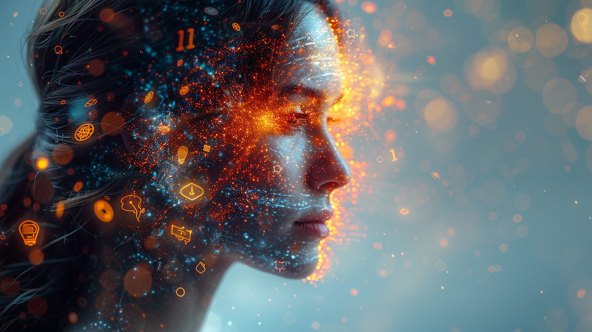    Женщина в мыслях. Изображение создано нейросетью