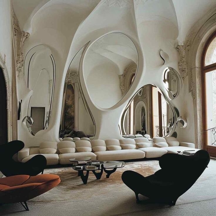 Дизайн гостиной с акцентом на ассиметричный интерьер