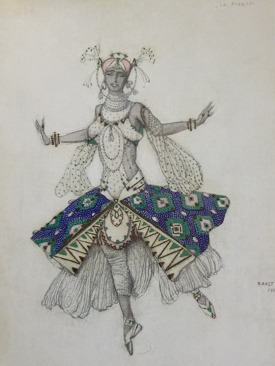 Эскиз костюма Т.Карсавиной для балета «Синий бог». 