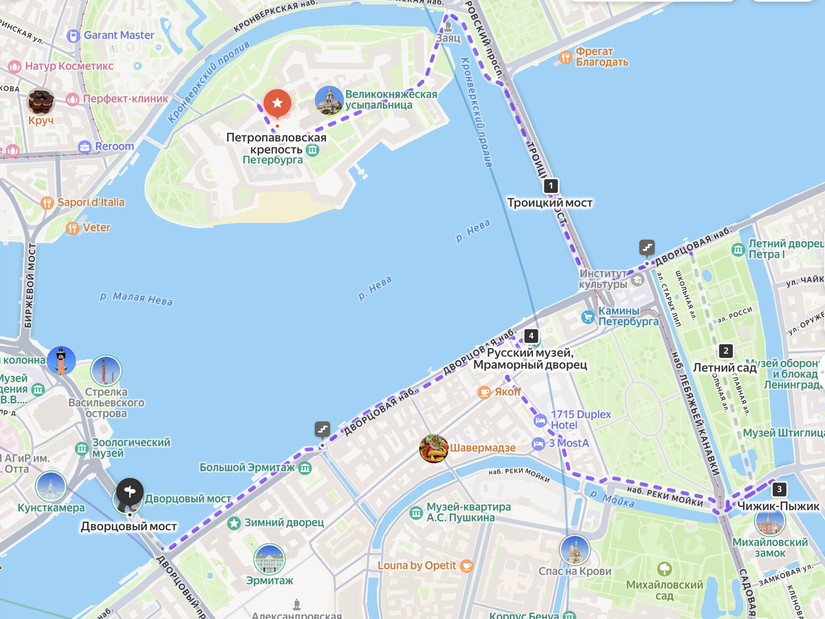 Подробная карта пешего маршрута