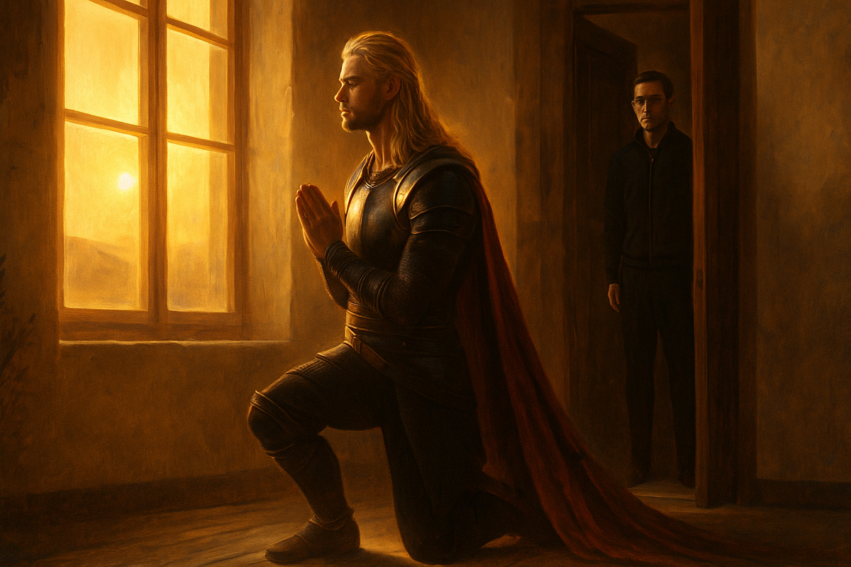 Вестник еще с порога почувствовал, что гость в доме. Он тихо вошел в комнату и увидел его, стоящего на коленях лицом к стене.