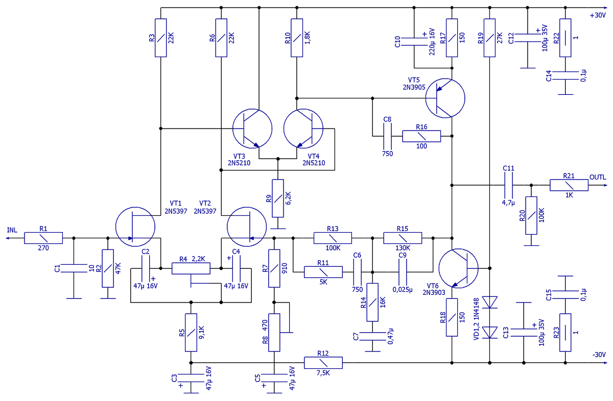 Схема электрическая принципиальная предусилителя-корректора Сухова