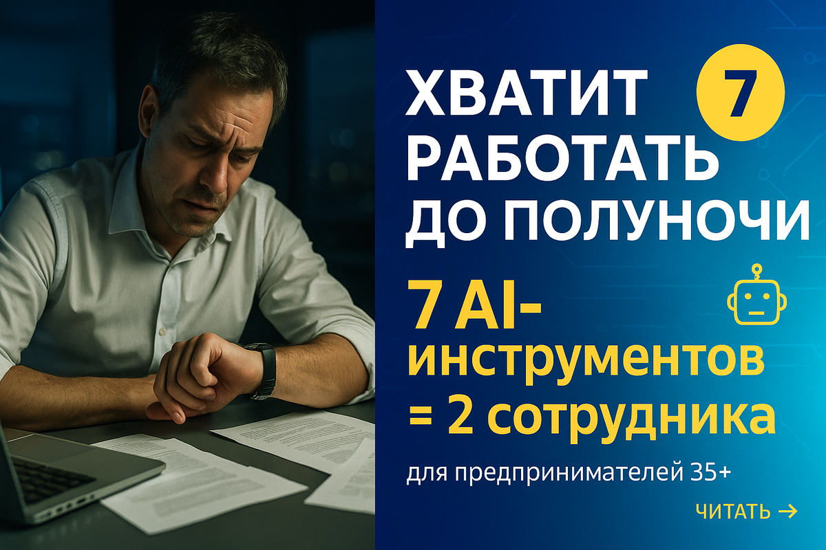 Работаете до полуночи? Я тоже работал. Пока не нашёл 7 AI-инструментов, которые заменили мне 2 сотрудников.