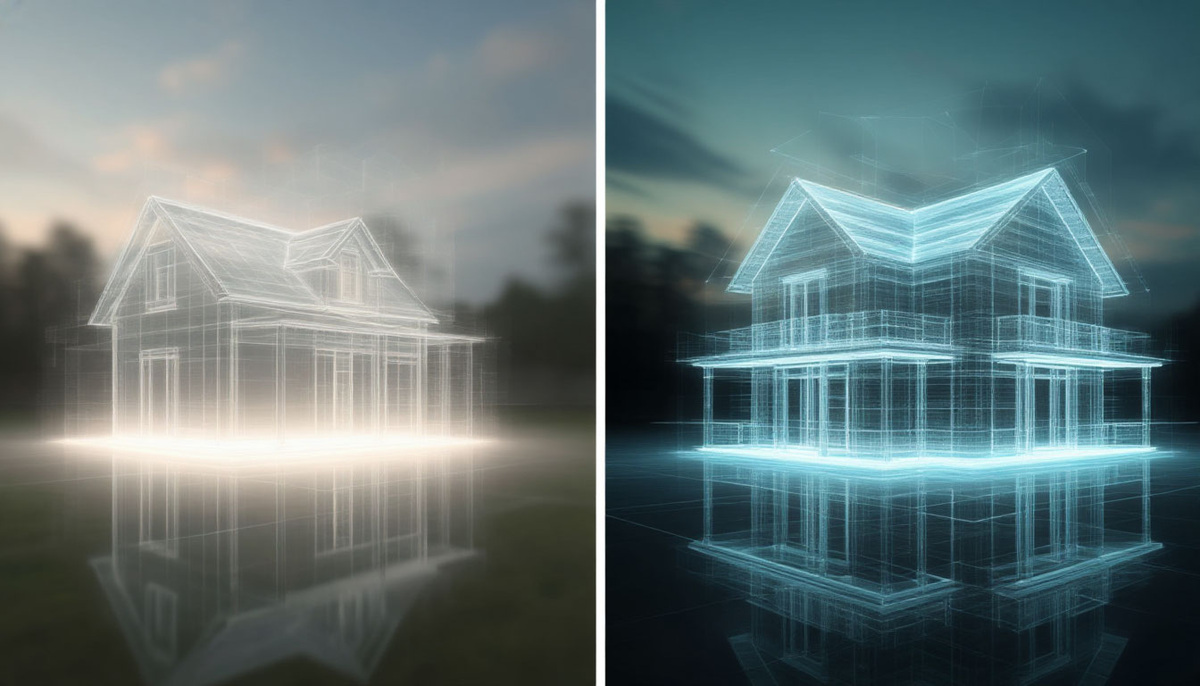 Визуальная метафора контраста между размытой мечтой и четкой визуализацией.