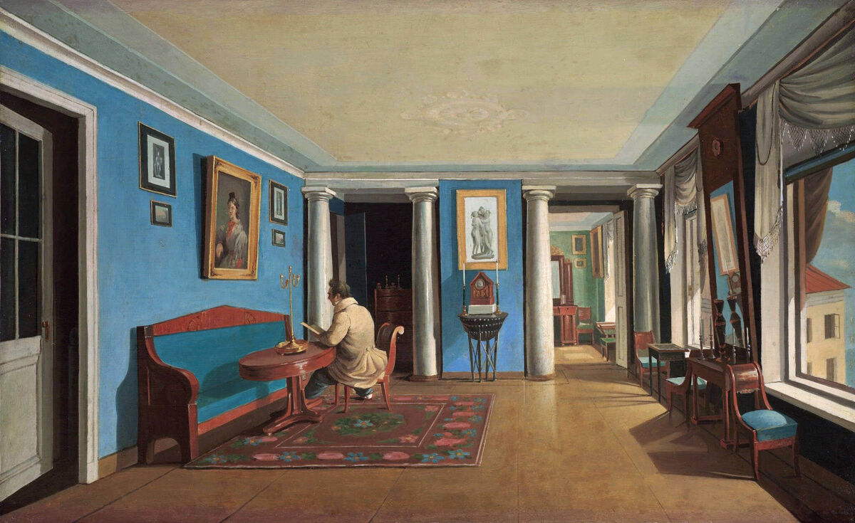 Зеленцов Капитон Алексеевич (1790—1845)
В комнатах. Гостиная с колоннами на антресолях
Первая треть XIX века, х. м., 44.5 х 72.3
Государственная Третьяковская галерея.