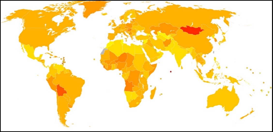 ЗАБОЛЕВАЕМОСТЬ - ЭТО НЕ СМЕРТНОСТЬ,.. Карта смертности от рака по странам мира (2004г -  она выше там, где красные тона цвета). (википедия) 