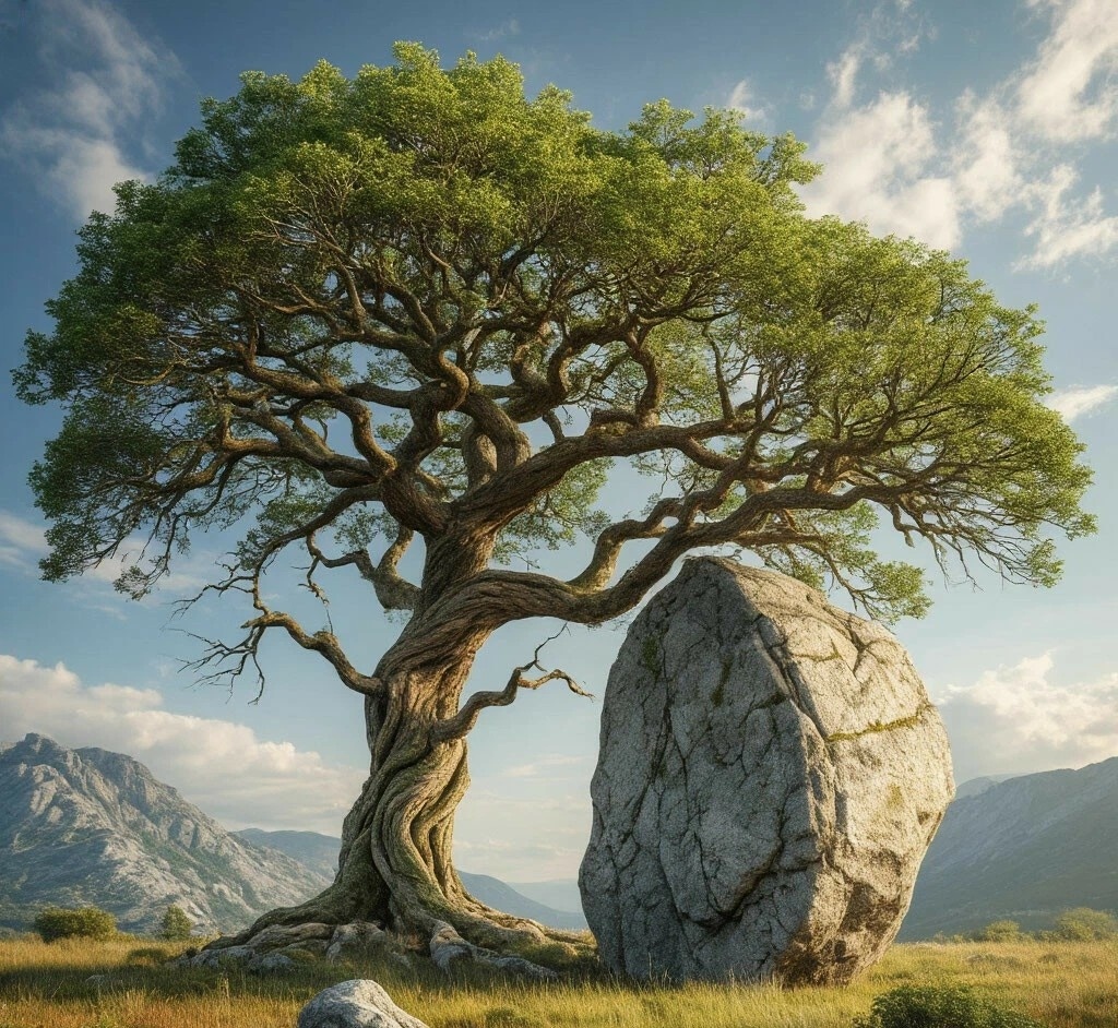 Дерево и камень.