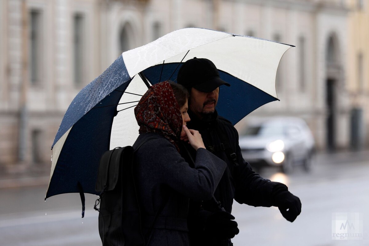    Молодая пара под зонтом / Источник: Дарья Драй (c) ИА REGNUM