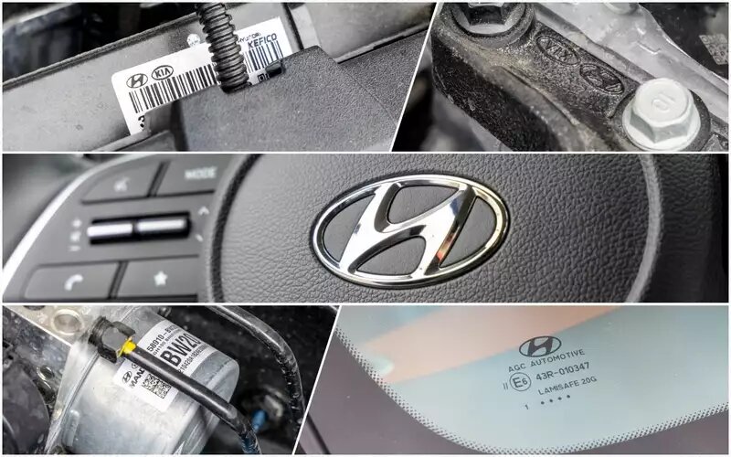    Вопрос о родстве Соляриса и Hyundai отпадает сам собой: повсюду бирки и эмблемы корейских производителей.