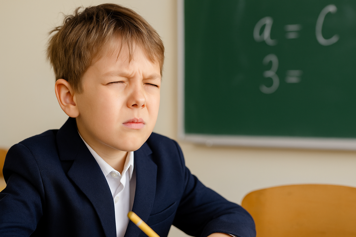 Ребенок не видит доску в школе, щурится.