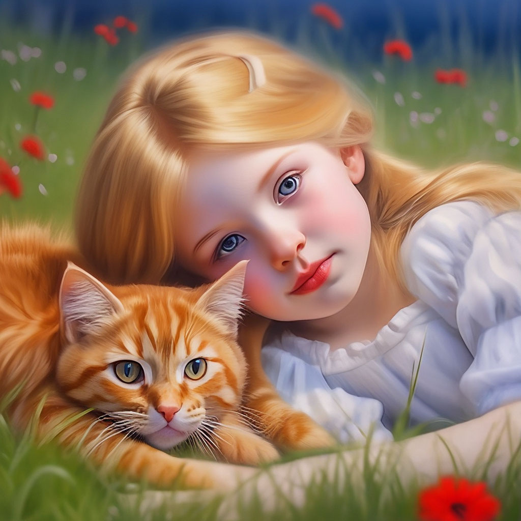рыжий кот и девочка