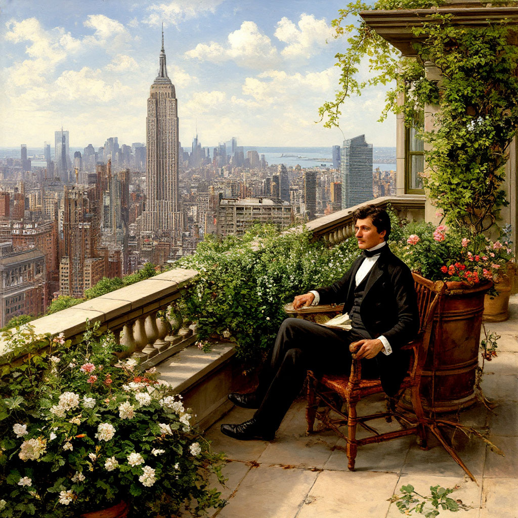 Ньюйоркец сидел в саду на крыше.