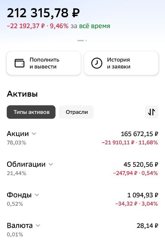 Скриншот моих активов.