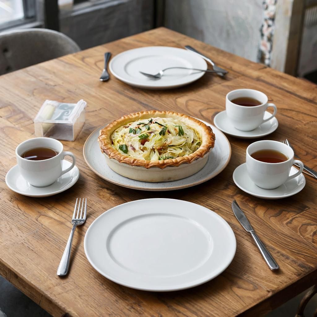 капустный пирог заливной украшеный листьями капусты и веточками зелени 