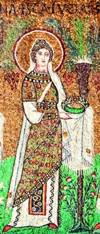 Святая мученица дева Лукия. 6 в. Храм Сант-Аполлинаре-Нуово. Равенна. Италия.