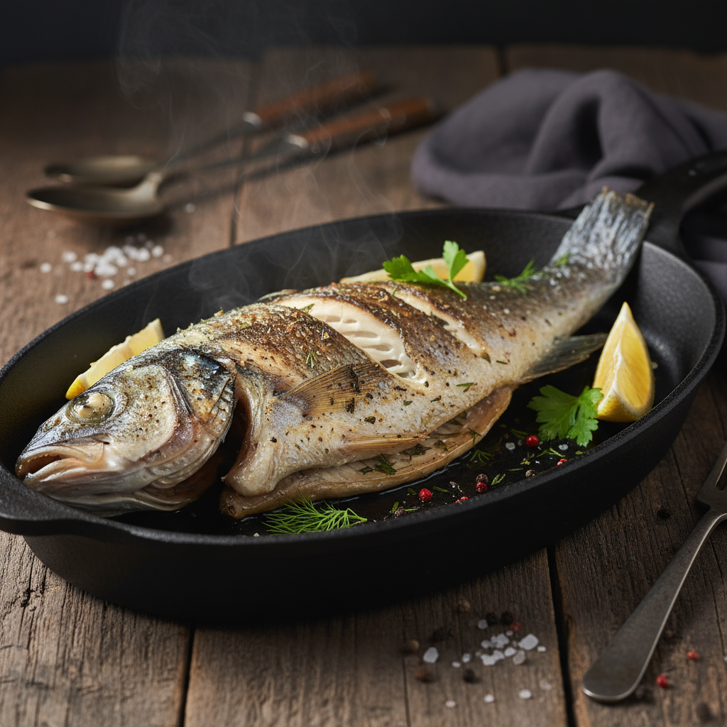 Жареный по-новому сибас