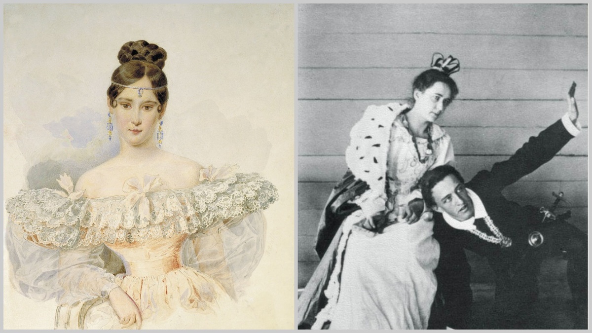 Наталья Гончарова и Любовь Менделеева — королева Гертруда, А. А. Блок — Гамлет. Л. Д. Менделеева в этом любительском спектакле исполняла роль Офелии