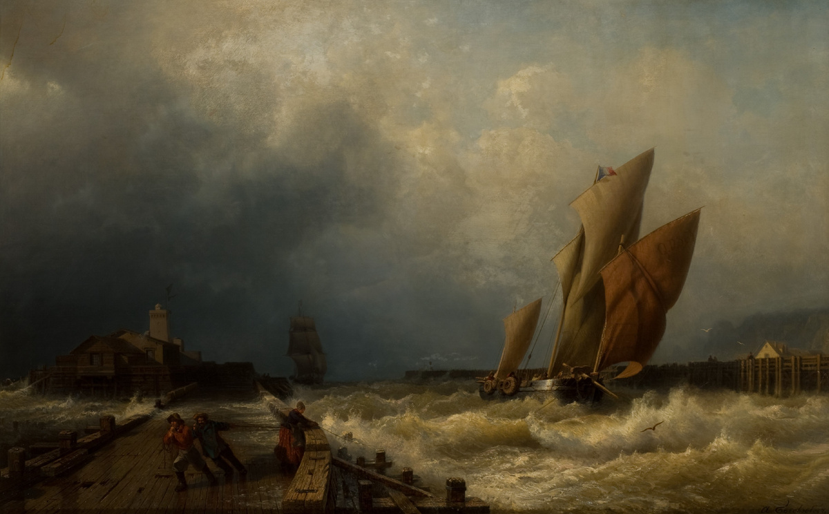 Алексей Боголюбов «Вход рыбачьего судна в бурю в гавань Сен-Валери в Ко (Франция)»,  около 1859 года