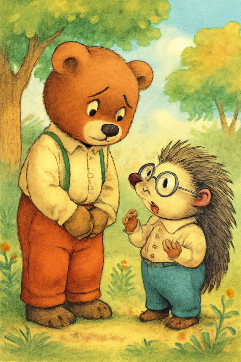 Иллюстрация к Сказке о Медвежонке, который не мог рассчитать свои силы. Создана при помощи ИИ.