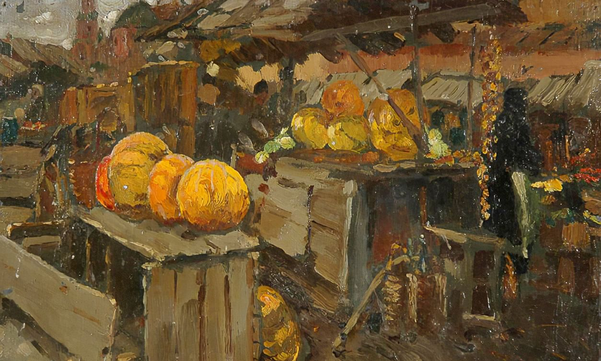 Павел Радимов. Тыквы на базаре (фрагмент). 1916. Государственный музей изобразительных искусств Республики Татарстан, Казань